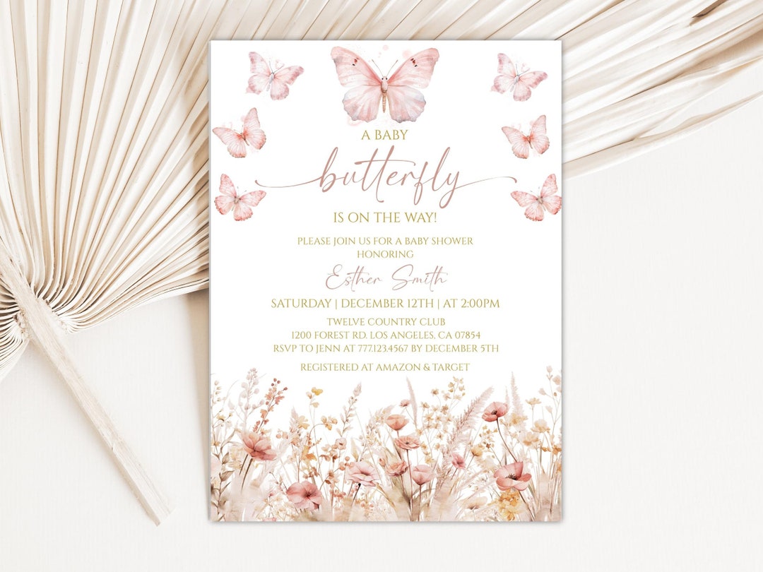 Editable Butterfly Baby Shower Invitation, Boho Butterfly Baby Shower ...