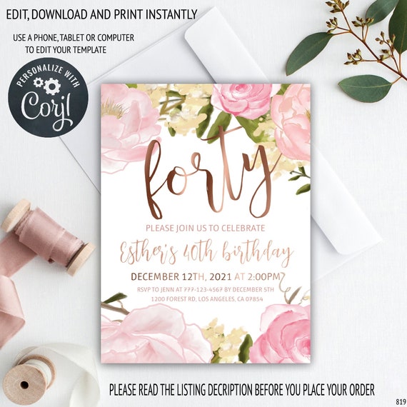 40th birthday 2024 invitations for her