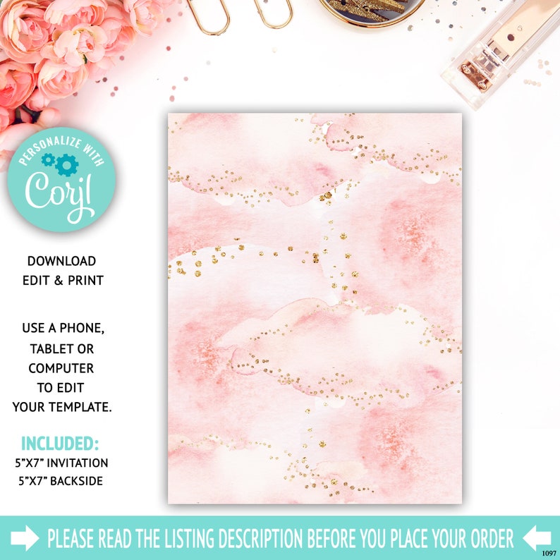 Blush Pink Floral Baby Brunch Invitation Template Printable - Etsy