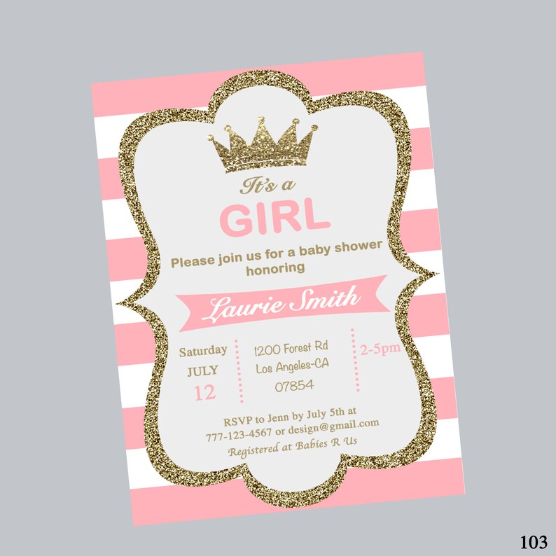 Princess Crown Baby Shower Invites Invitation Invite Pink And White Girl