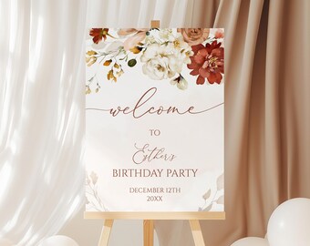 Birthday Welcome Sign Boho Floral Editable Instant Download
