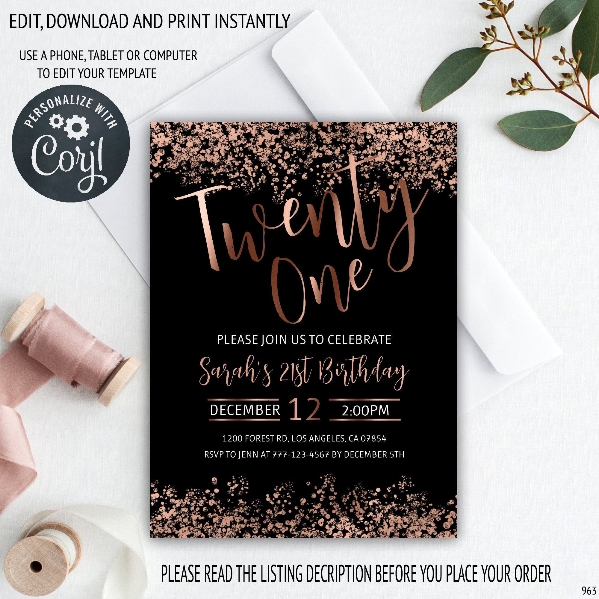 21st-birthday-invitation-rose-gold-birthday-invitation-21st-etsy