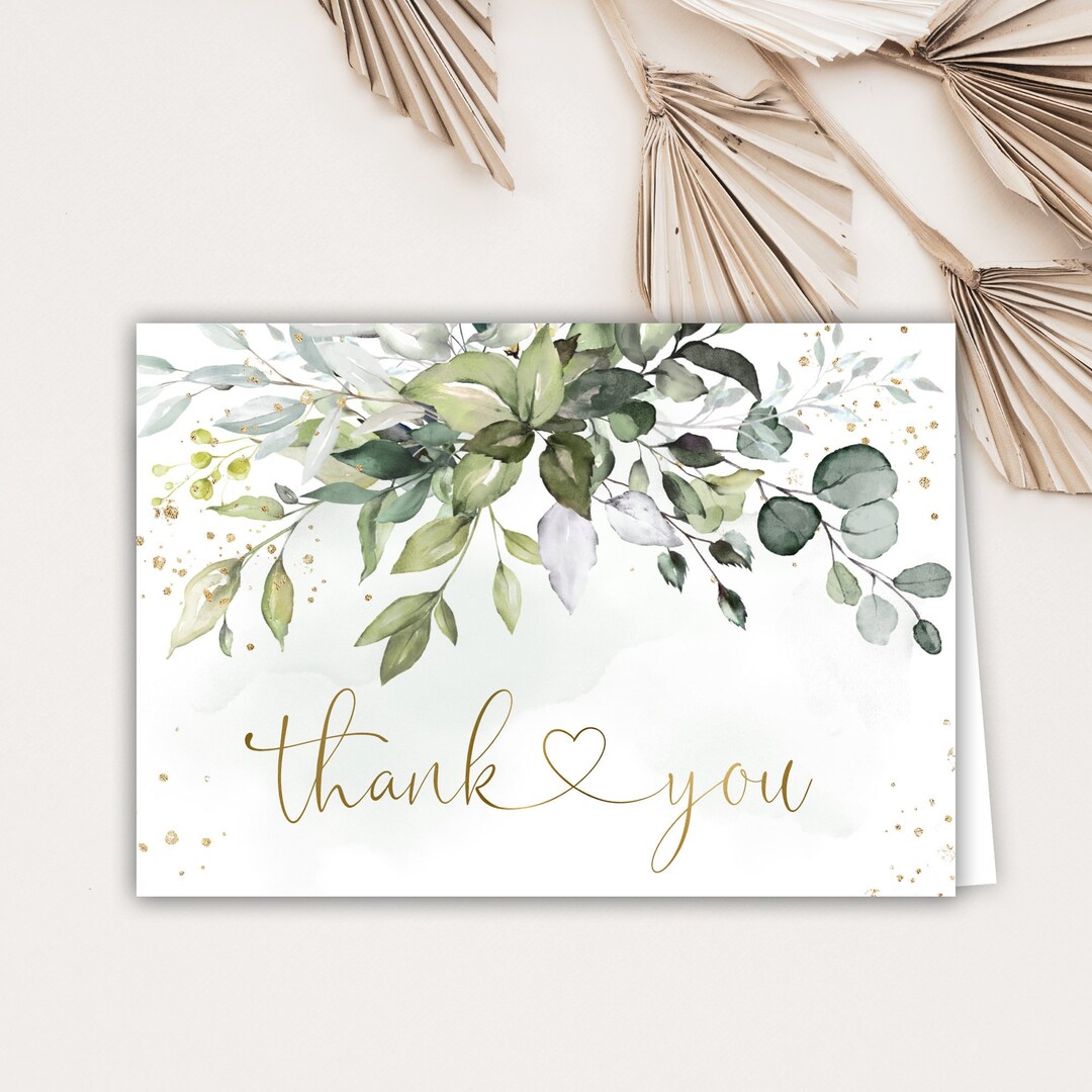 Printable Thank You Cards, Greenery Thank You Card Template, Instant
