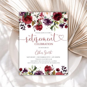 Editable Retirement Invitation Template for Women, Floral Retirement Party Digital Invitation for Her, Instant Download, 28RI