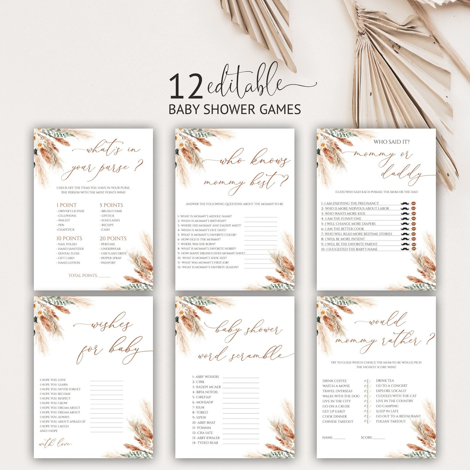 Editable Baby Shower Games Printable, Boho Baby Shower Games Bundle ...