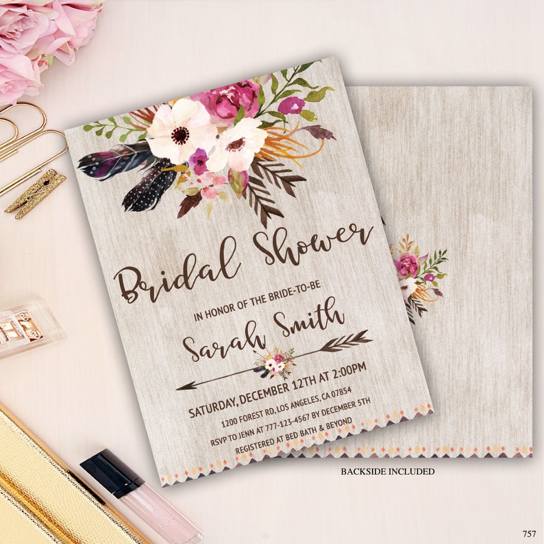 Rustic boho bridal shower invitation boho bridal shower Etsy