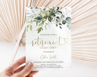 Retirement Invitation for Women Greenery Eucalyptus Instant Download Editable Template