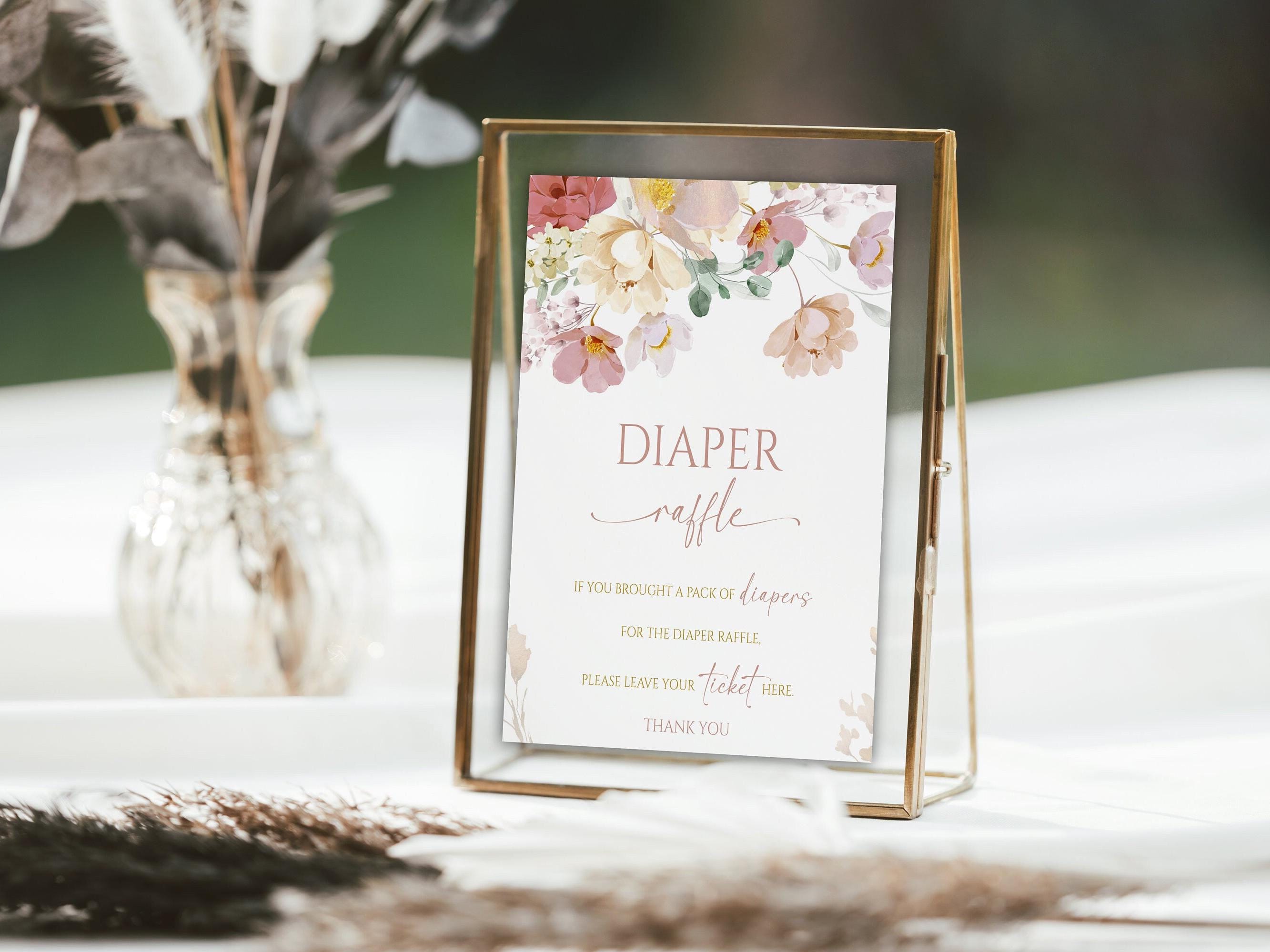 Diaper Raffle Sign Wildflower Baby Shower, Floral Baby Shower Diaper Ticket Sign, Spring Flowers Baby Shower Decoration, 65BB