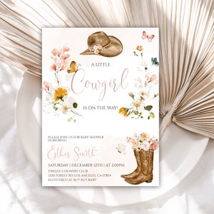 Little Cowgirl Baby Shower Invitation Template, A Little Cowgirl is on the Way, Baby Shower Invite, Country Western Cowgirl Boots, 29BB