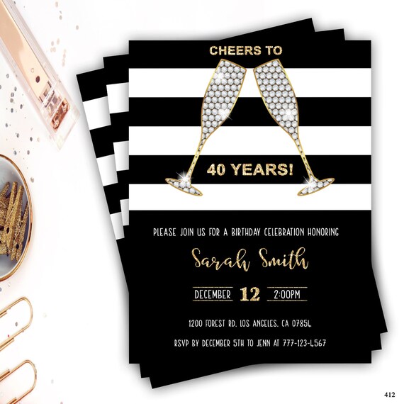 50th Birthday Invites for Women Your choice of Age Quantity and Envelope Color 40th Birthday Invitations for Women Gold Chevron 90th Birthday Party Invitations with Envelopes