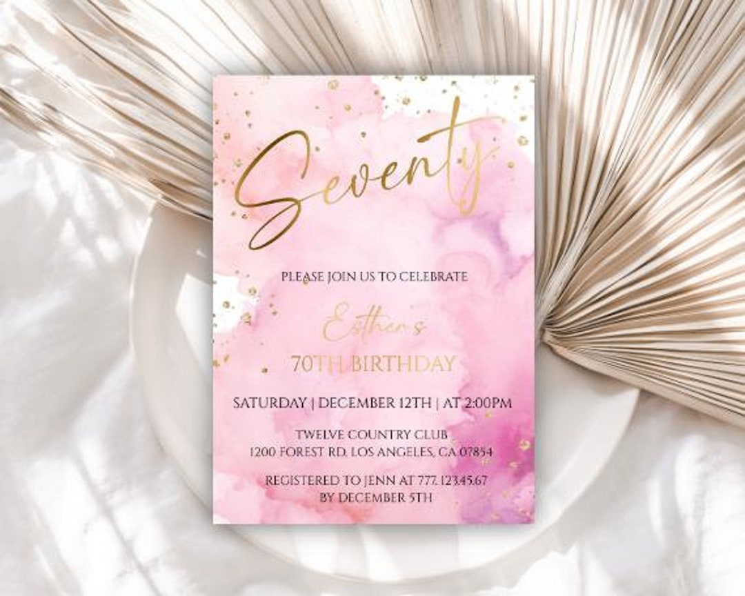 Editable Paint Splatter 70th Birthday Invitation, Color Splash