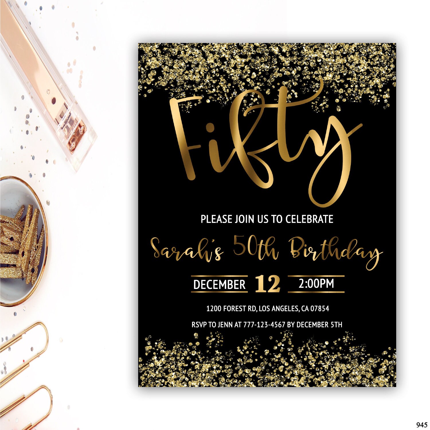 50th birthday invitations adult birthday invitations gold foil | Etsy