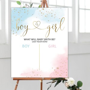 Watercolor Gender Voting Poster Template, Printable Gender Voting Sign, Blue or Pink, Boy or Girl, He or She, Gold Baby Confetti, gr01