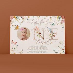 Girl 1st Birthday Invitation Wildflower Boho Editable Instant Download