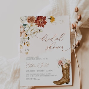 Cowgirl Boots Boho Western Möhippa Inbjudan Redigerbar Direktnedladdning 64BS