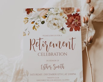 Retirement Invitation for Women Boho Floral Party Invite Editable Instant Download