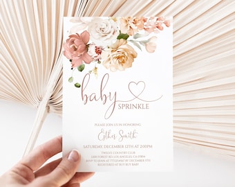 Baby Sprinkle Invitation Blush Pink Floral Editable Instant Download
