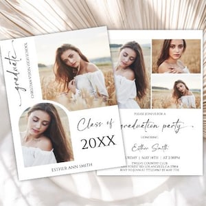 Editable Minimalist Graduation Invitation, Minimalist Graduation Announcement, Modern Minimalist Graduation Announcement Template, 76GI