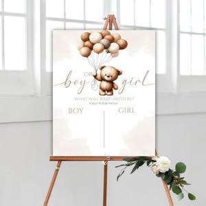 Editable Bear Balloons Gender Reveal Voting Sign, Teddy Bear Gender Reveal Voting Poster, Boy or Girl Neutral Gender Reveal Decoration, 54BB