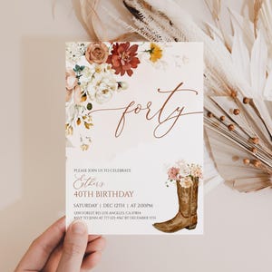 40th Birthday Invitation Cowgirl Boots Western Editable Template