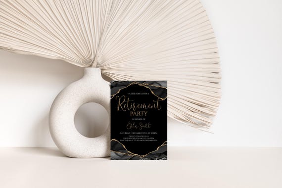 Retirement Party Invitation Black Gold Invite Editable Instant Download 01RI