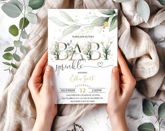 Baby Sprinkle Invitation Greenery Editable Instant Download