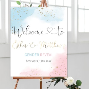 Welcome Sign Template, Gender Reveal Welcome Sign, Watercolor Gender Reveal Sign, Blue or Pink, Printable, Instant Download, gr01