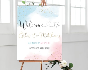 Welcome Sign Template, Gender Reveal Welcome Sign, Watercolor Gender Reveal Sign, Blue or Pink, Printable, Instant Download, gr01
