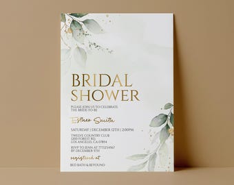 Greenery Bridal Shower Invitation Template Editable Eucalyptus Botanical Printable Instant Download