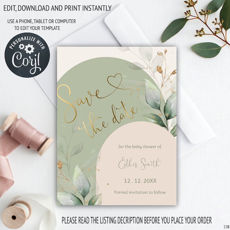 Baby Shower Save the Date Template Greenery Save the Date Etsy Baby Shower Save the Date Template Greenery Save the Date Etsy