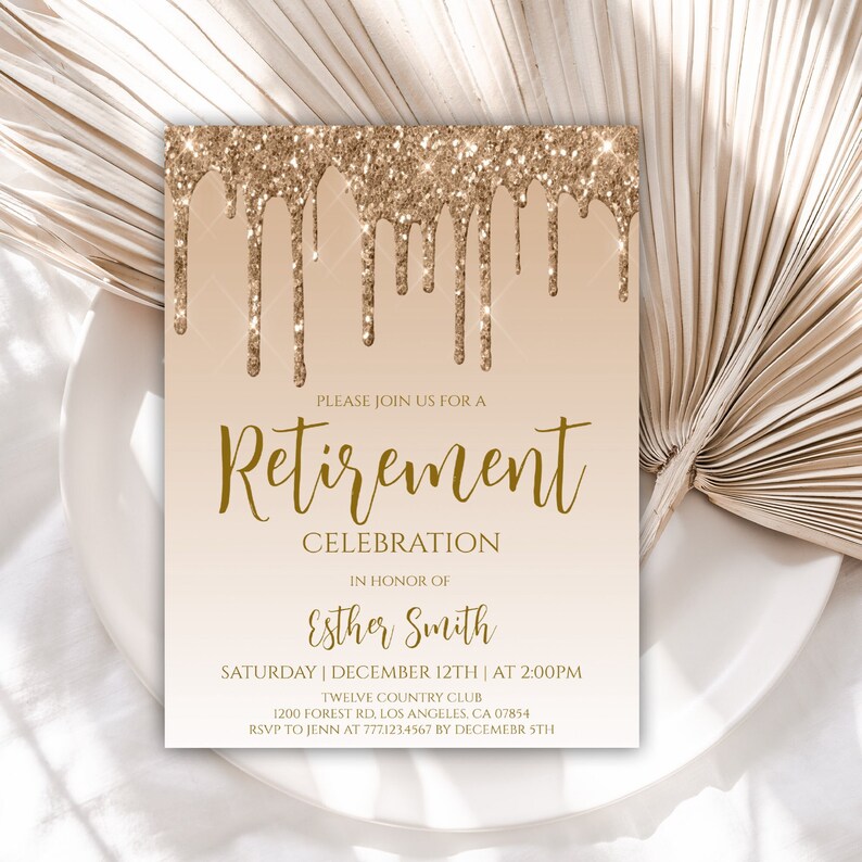 Retirement Invitation Retirement Party Invitation Gold Etsy