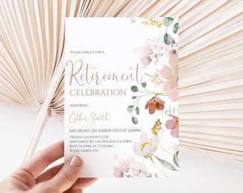Retirement Invitation Wildflower Watercolor Party Invite Editable Instant Download 26RI