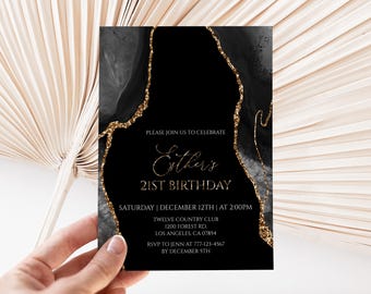 21st Birthday Invitation Black Gold Party Invite Editable Instant Download 18BI