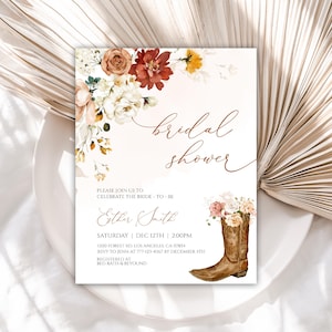 Boho Boots Bridal Shower Invitation, Cowgirl Boots Bridal Shower Invitation, Bridal Shower Invite, Bridal Brunch Invitation, Cowboy, 64BS