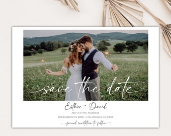 Editable Save The Date Template, Wedding Save The Date Cards with Photo, Modern Save The Date Digital Download, 29W