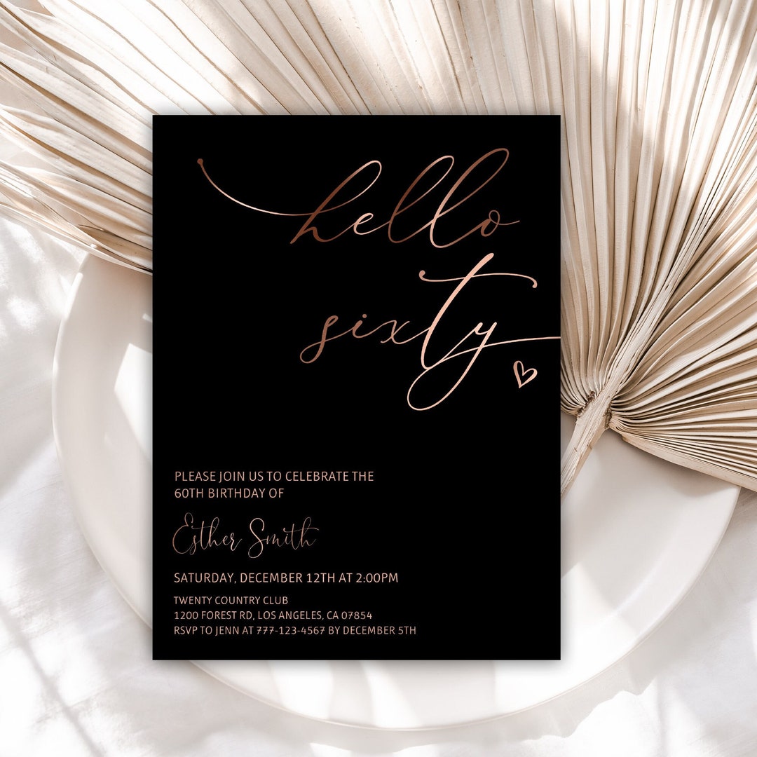 60th Birthday Invitation, Birthday Party Invitations, Minimalist