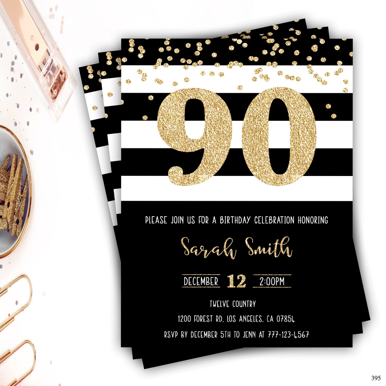90th birthday invitations adult birthday invitations gold and | Etsy
