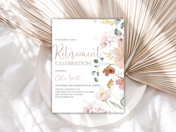 Editable Wildflower Retirement Invitation Watercolor Invite Template Printable Digital Download  26RI