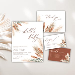 Boho Baby Shower Invitation, Baby Shower Invitation Template, Pampas Baby Shower Suite, Terracotta Baby Shower Invite, Gender Neutral, 26BB