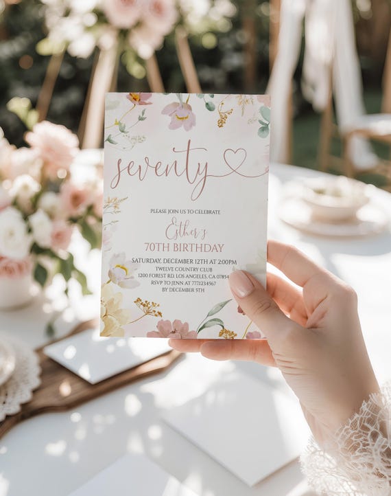 70th Birthday Invitation for Women Wildflower Party Invite Editable Template Instant Download 74BI