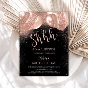 Surprise Birthday Invitation for Women, 60th Birthday Invitations, Rose Gold Birthday Invite for Her, Instant Download, Editable, 25BI
