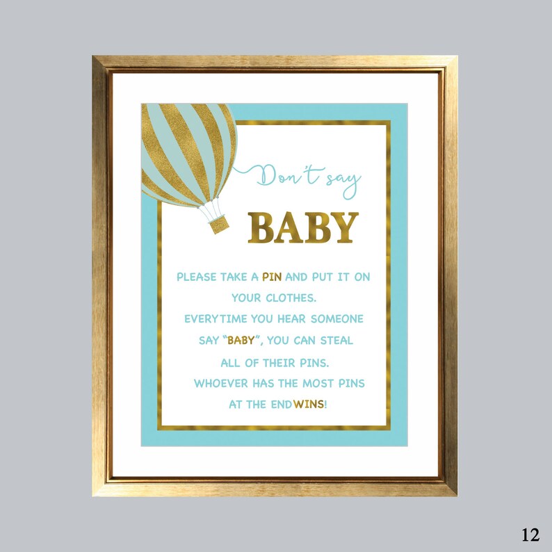 Baby Shower Games Don T Say Baby Blue And Gold Baby Shower Game Hot Air Balloon Baby Shower Game Baby Shower Boy Blue Printable