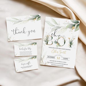 Oh Boy Baby Shower Invitation Bundle Greenery Editable Instant Download