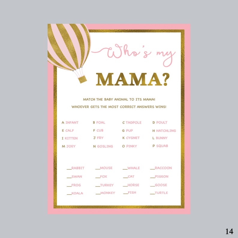 Baby Animals Game Baby Shower Games Animals Names Who S Etsy