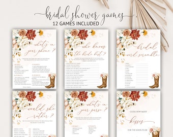 Cowgirl Boots Boho Bridal Shower Games Bundle Western Editable Instant Download 64BS