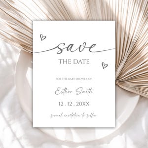 Editable Minimalist Baby Shower Save The Date, Modern Save The Date Cards, Gender Neutral Save The Date Template, 29W