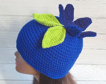 Cappello all'uncinetto con mirtilli: berretto invernale, taglie per adulti e bambini