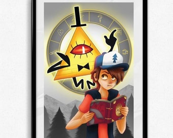 Gravity Falls 11x17 Gloss Print // Dipper Pines + Bill Cipher Symbol Print