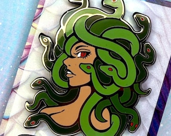 Tan Medusa 2" Enamel Pin- Gorgon Mythology Pin
