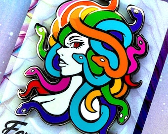 Rainbow Pride Medusa 2" Enamel Pin- Gorgon Mythology Pin